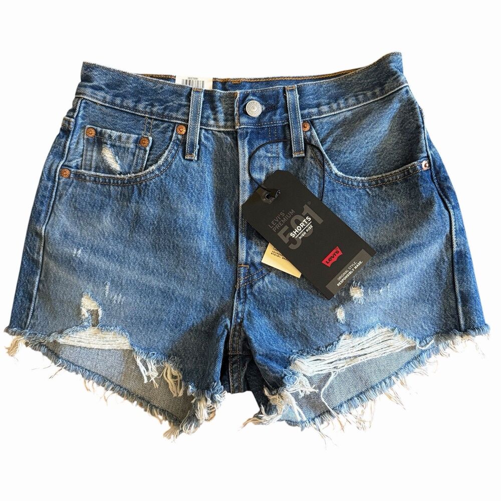 Levis Premium 501 Original Shorts Distressed Denim Women’s Size 25 High Rise
